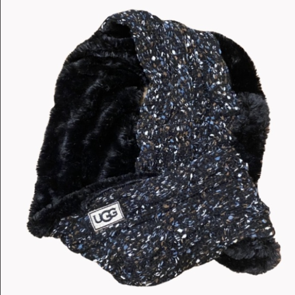 Ugg Australia Black Faux Fur & Multi Colored Knit Infinity Scarf